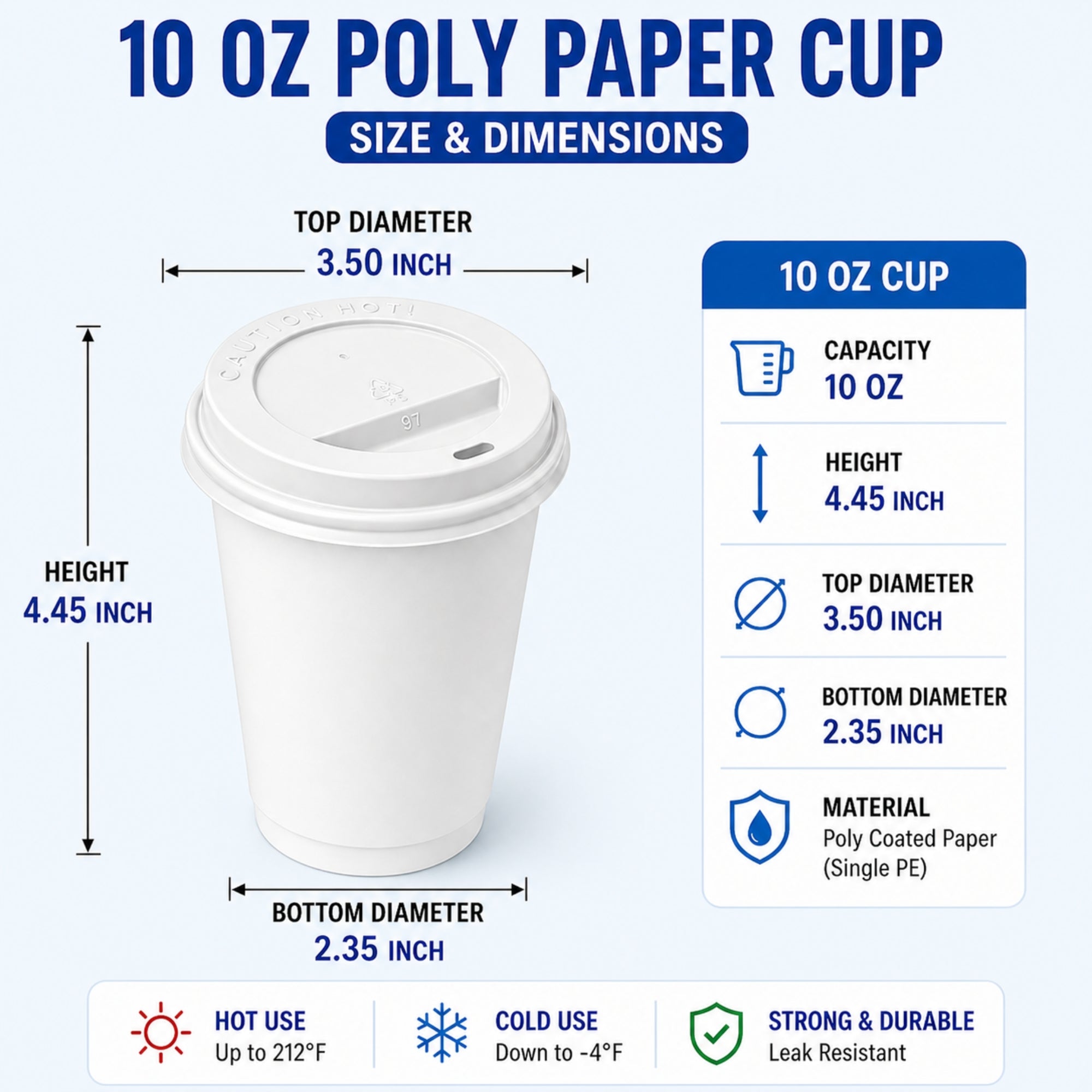 *Buy Bulk* 10oz White Disposable Poly Paper Cups with White Dome Lids