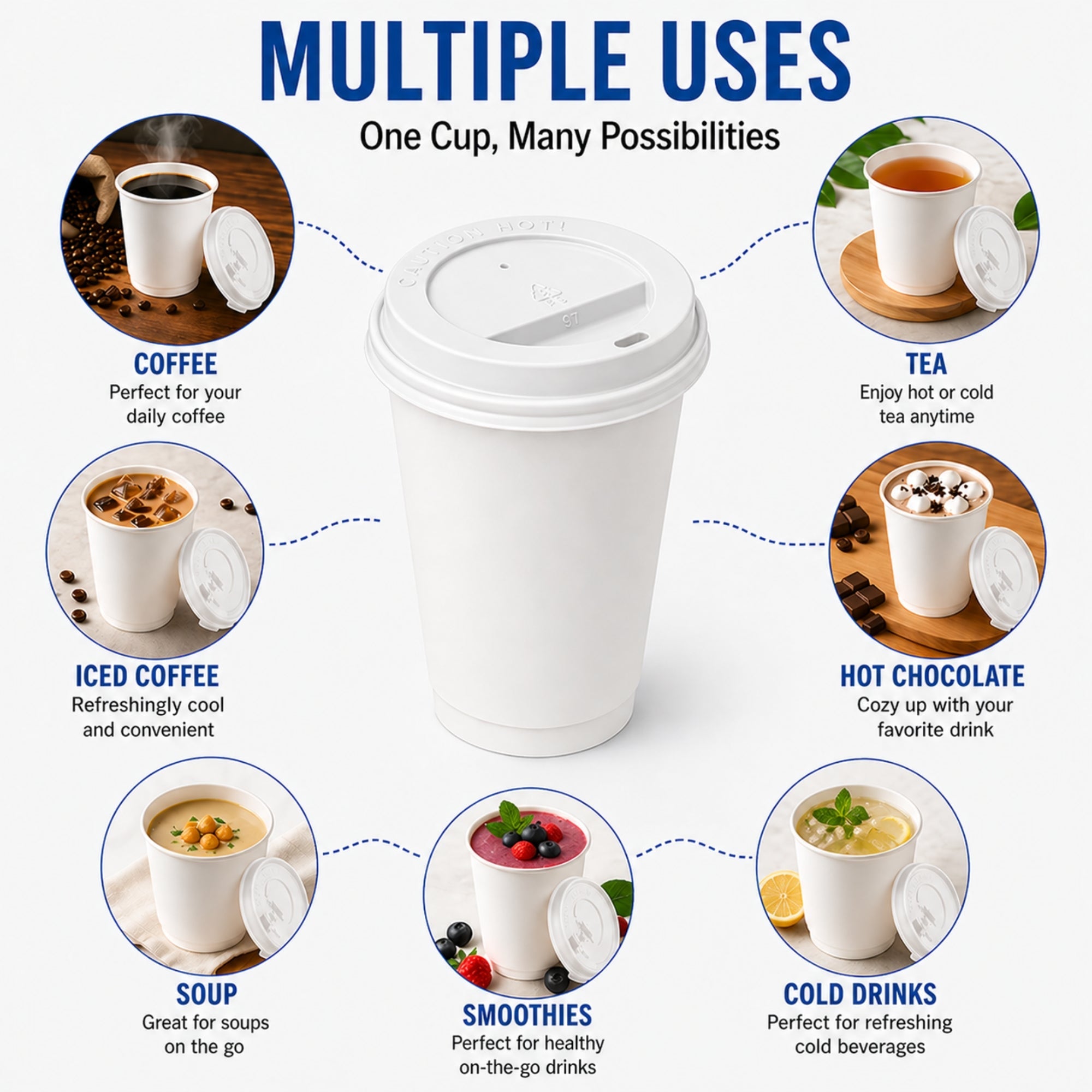 *Buy Bulk* 10oz White Disposable Poly Paper Cups with White Dome Lids