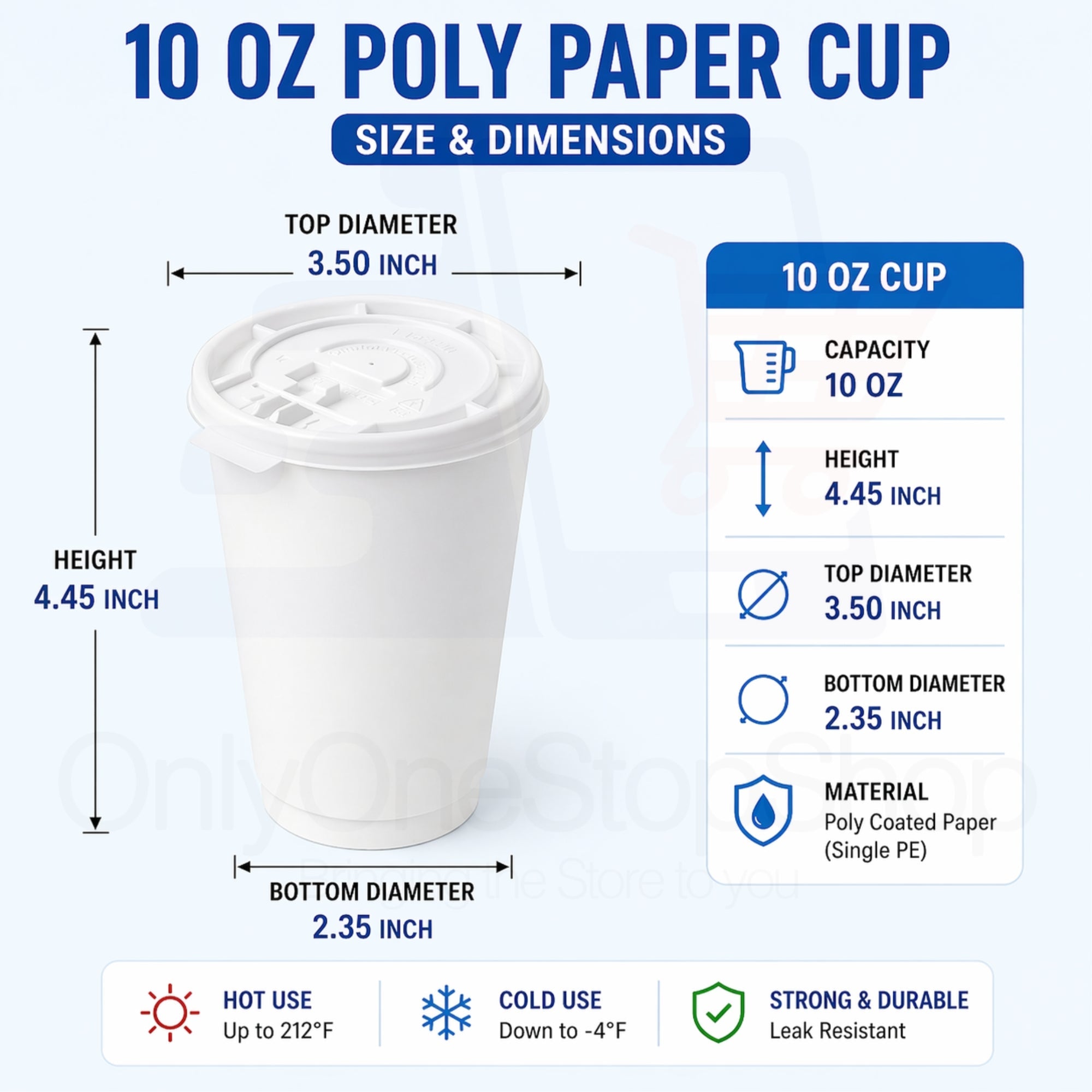 *Buy Bulk* 10oz White Disposable Poly Paper Cups with White Lids