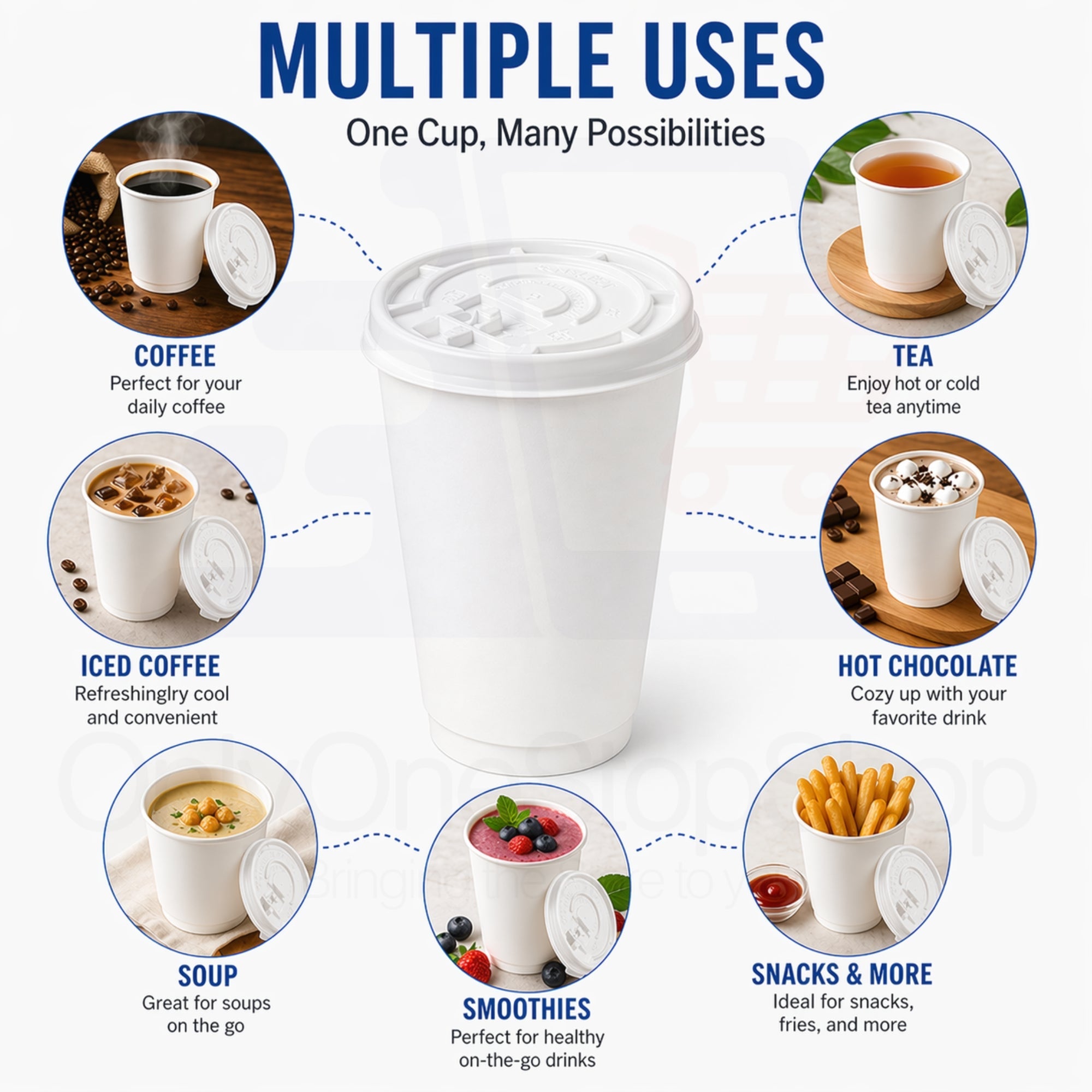 *Buy Bulk* 10oz White Disposable Poly Paper Cups with White Lids