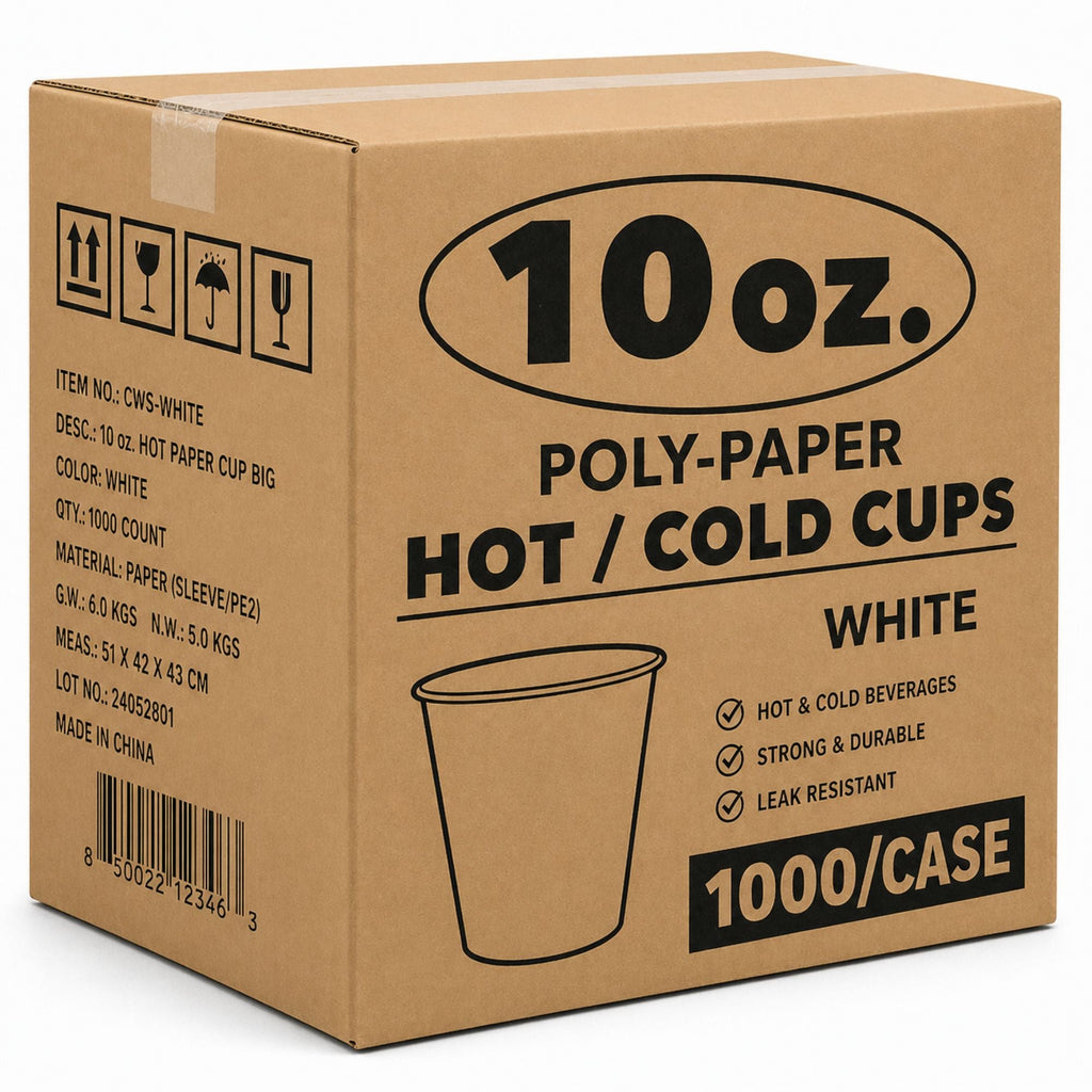 *WHOLESALE* 10 oz White Poly Paper Cups Hot and Cold Disposable Leak Resistant Cups: 1000/Case