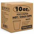 *WHOLESALE* 10 oz White Poly Paper Cups Hot and Cold Disposable Leak Resistant Cups: 1000/Case