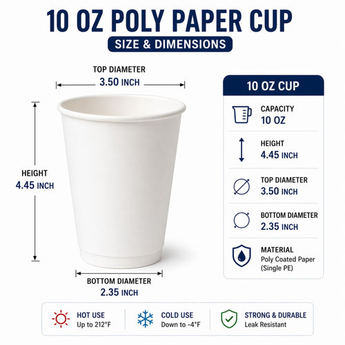 *BUY BULK* 10 oz White Poly Paper Cups Hot and Cold Disposable Leak Resistant Cups