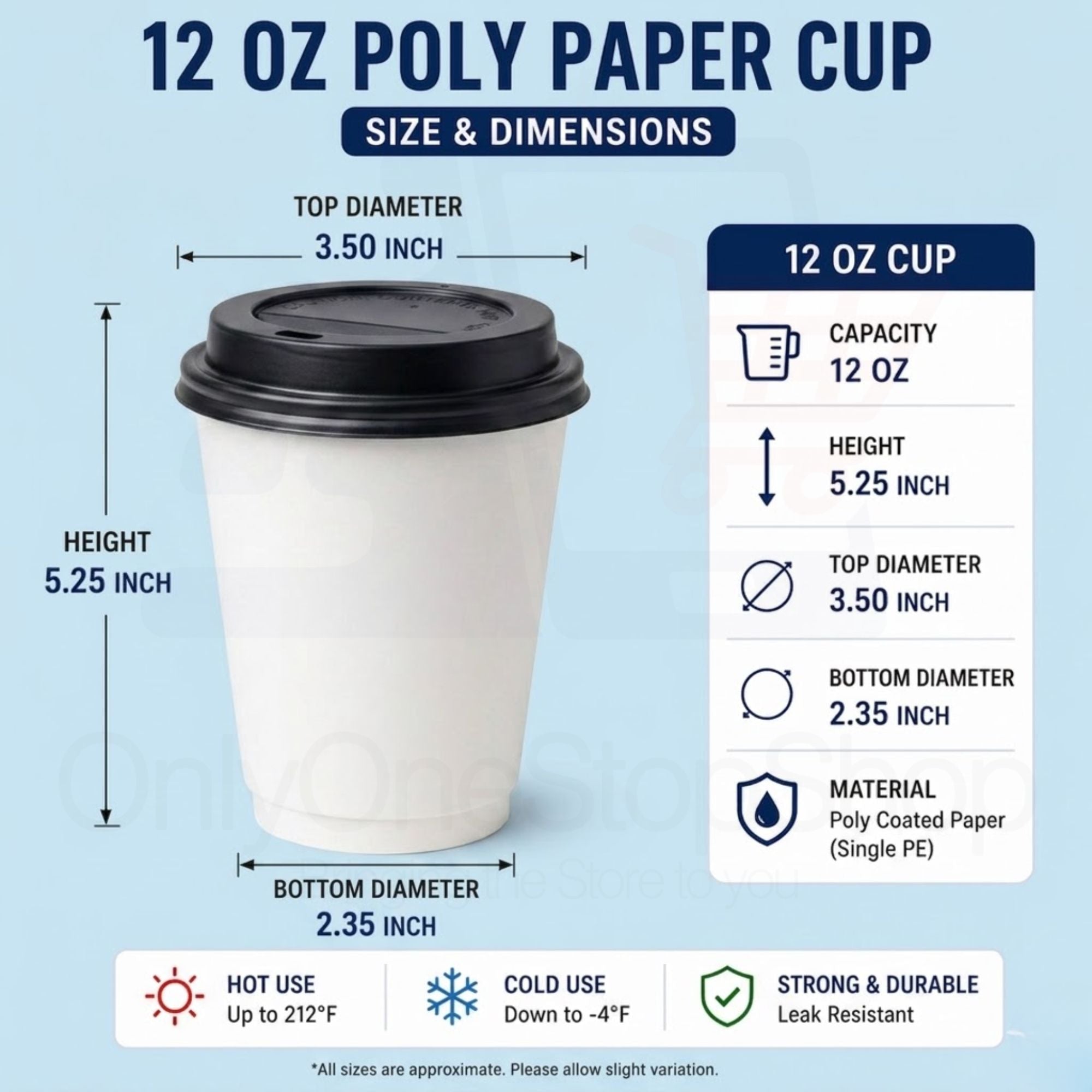 *Buy Bulk* 12oz Disposable Poly Paper Cups with Black Dome Lids
