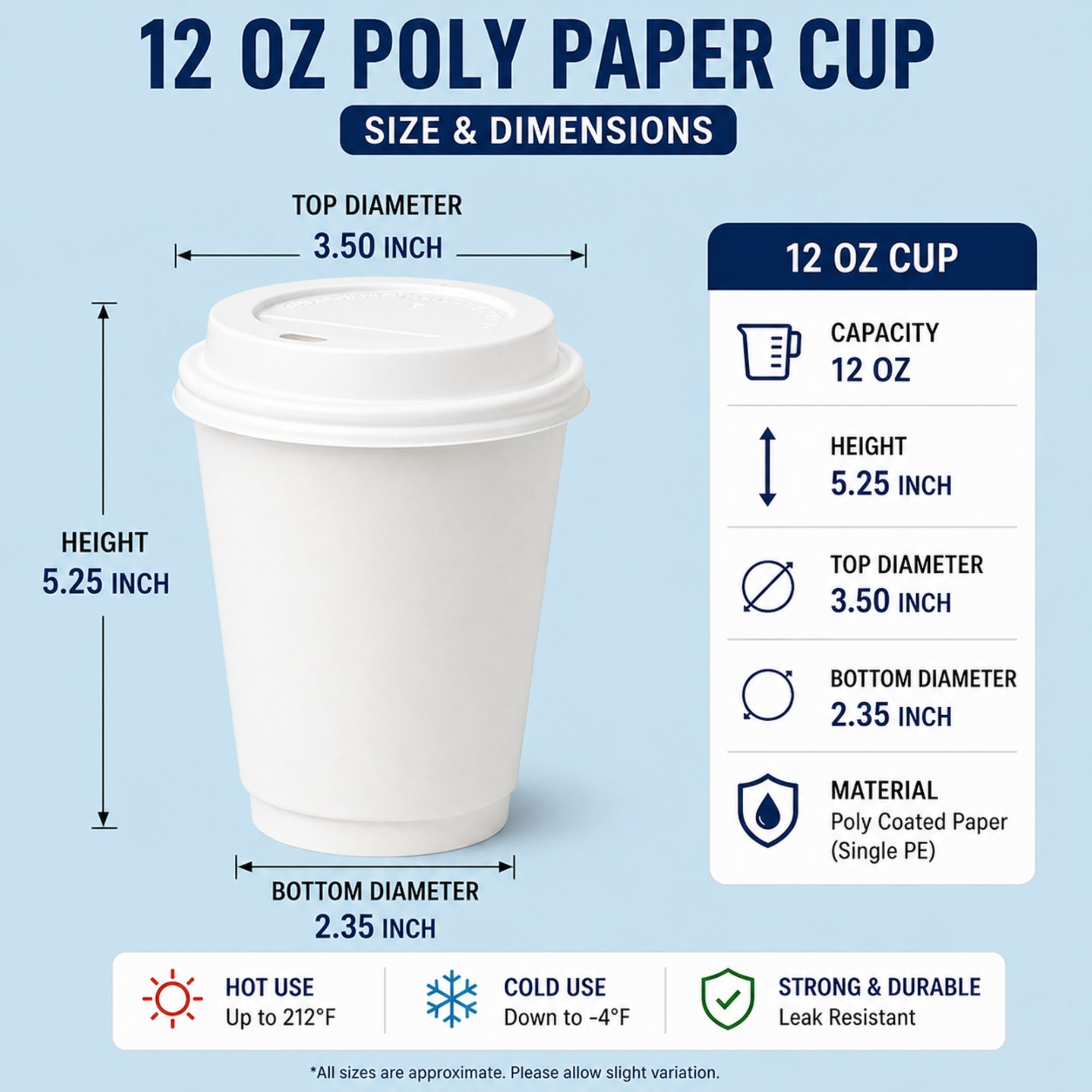 *Buy Bulk* 12oz Disposable White Poly Paper Cups with White Dome Lids