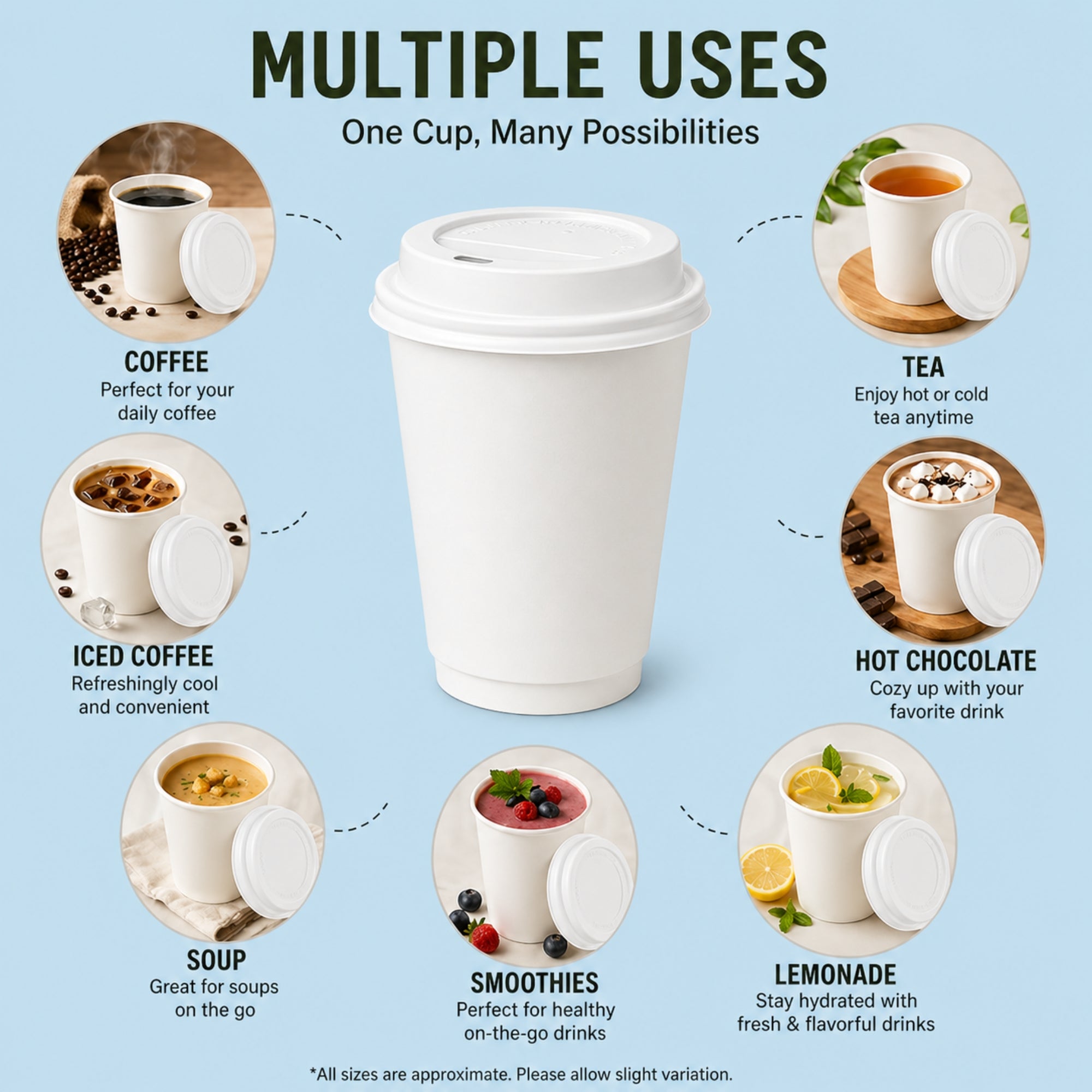 *Buy Bulk* 12oz Disposable White Poly Paper Cups with White Dome Lids