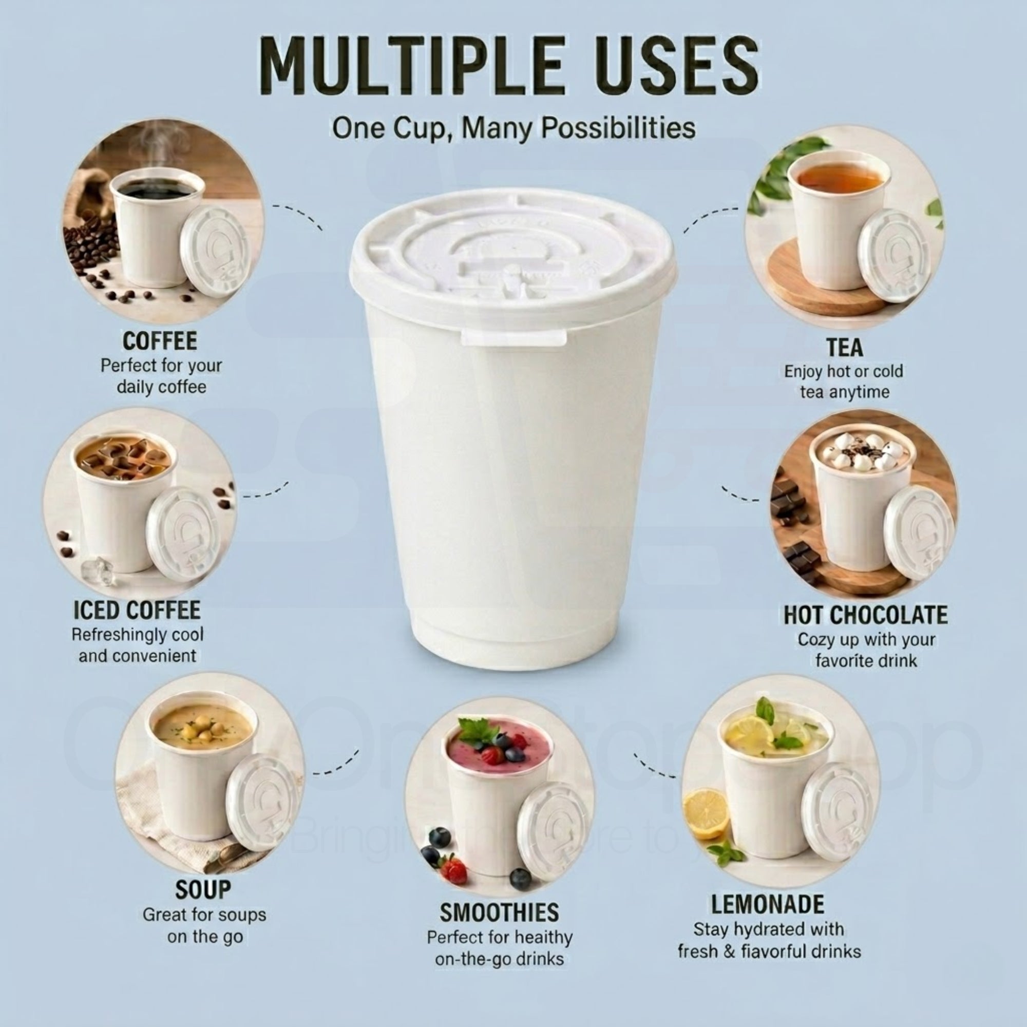 *Buy Bulk* 12oz Disposable Poly Paper Cups with White Lids
