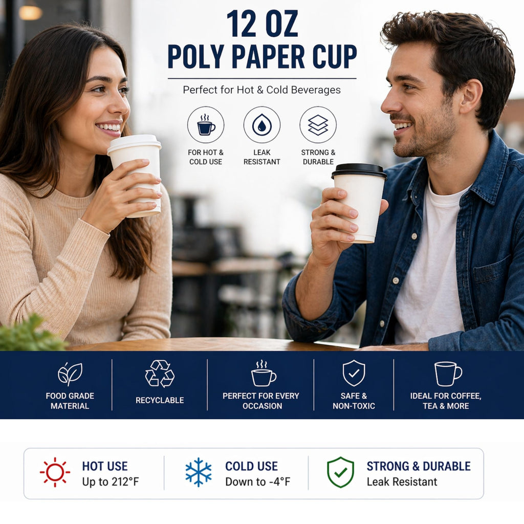 *WHOLESALE* 12 oz White Poly Paper Cups Hot and Cold Disposable Leak Resistant Cups 1000 Count Case