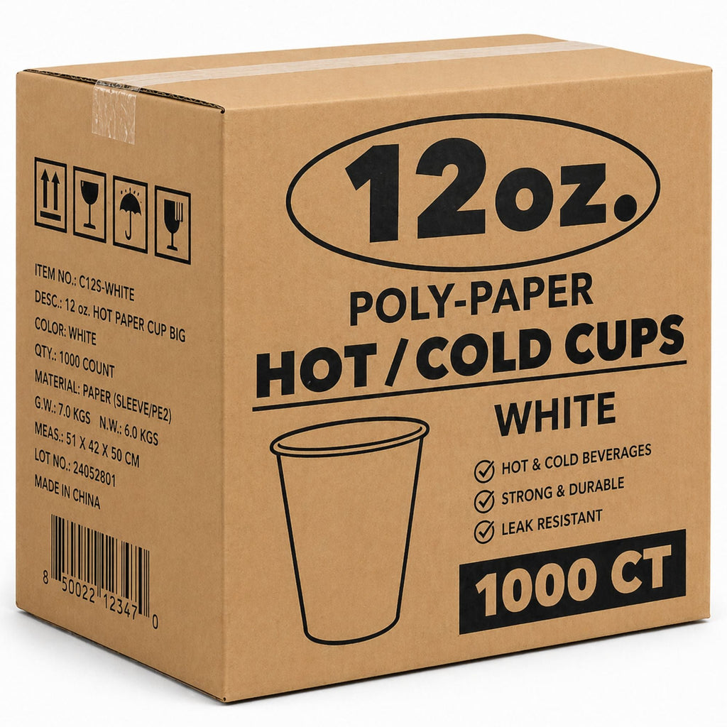 *WHOLESALE* 12 oz White Poly Paper Cups Hot and Cold Disposable Leak Resistant Cups 1000 Count Case