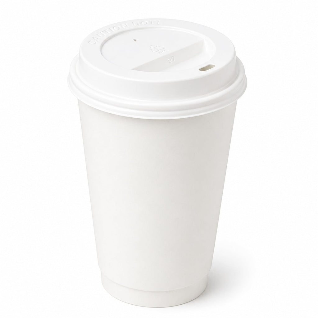 *Buy Bulk* 16oz Disposable White Poly Paper Cups with White Dome Lids Hot & Cold Paper Cups VeZee Pack of 100