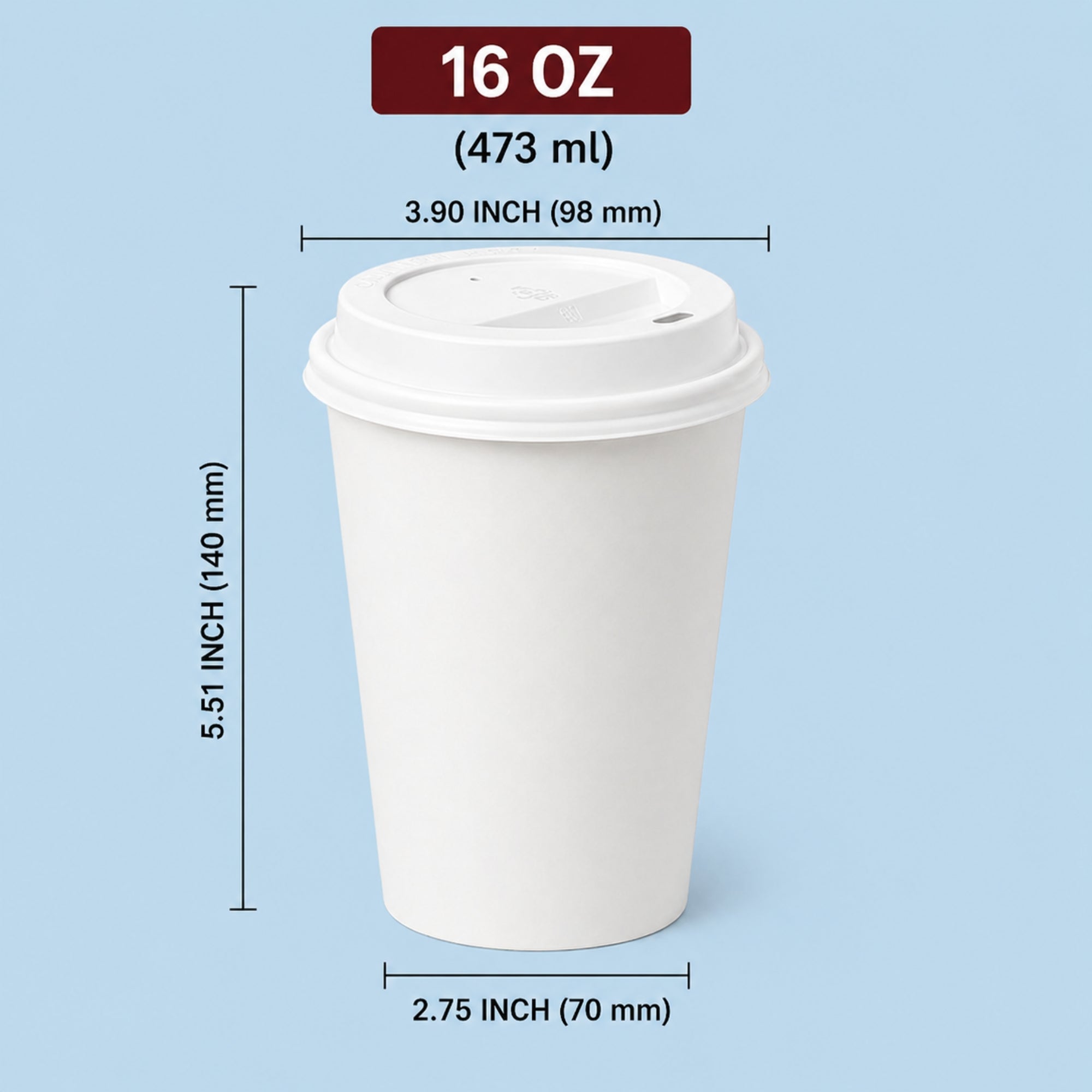 *Buy Bulk* 16oz Disposable White Poly Paper Cups with White Dome Lids
