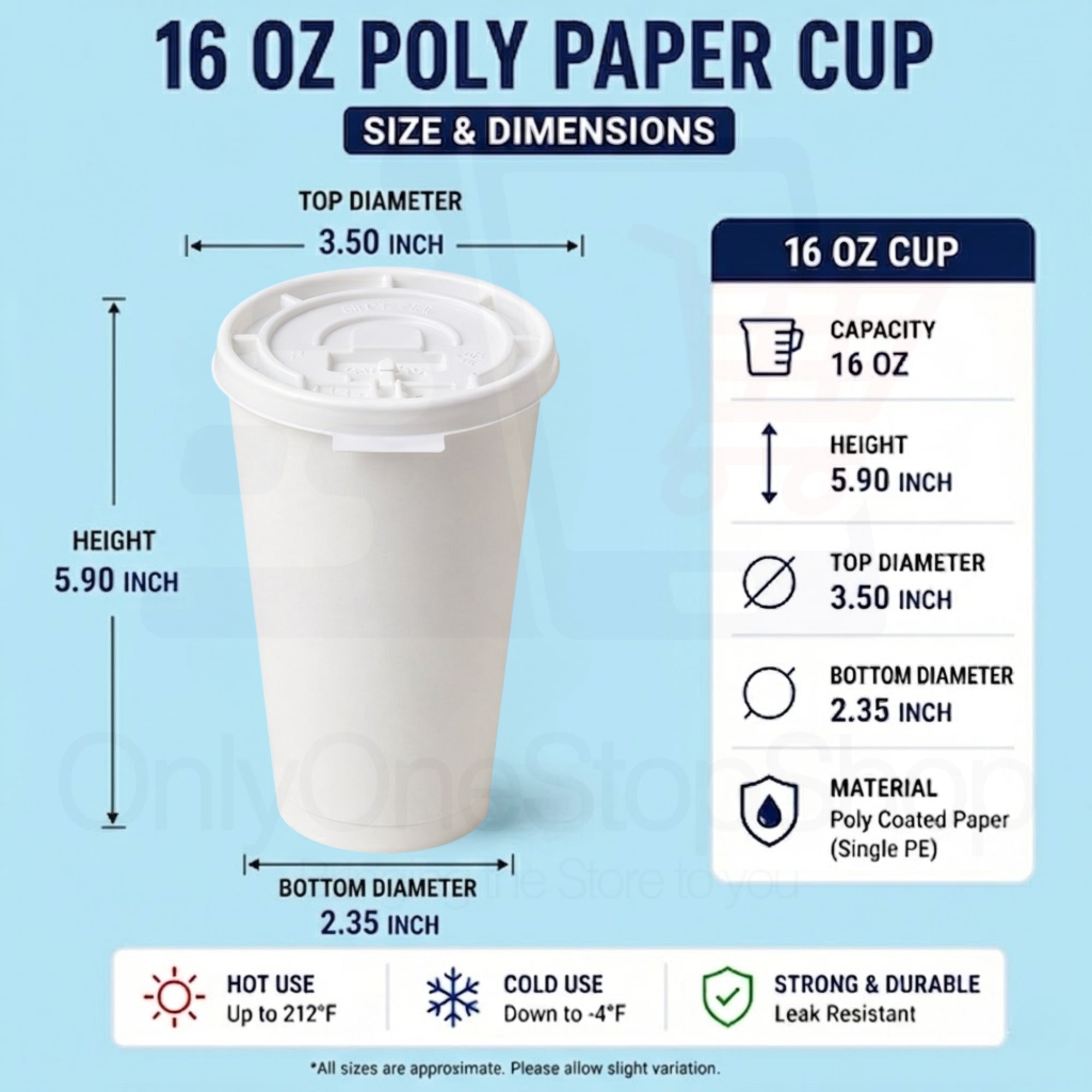 *Buy Bulk* 16oz Poly Disposable Paper Cup with White Lids