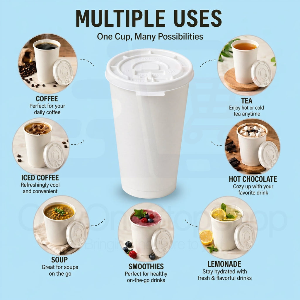 *Buy Bulk* 16oz Poly Disposable Paper Cup with White Lids