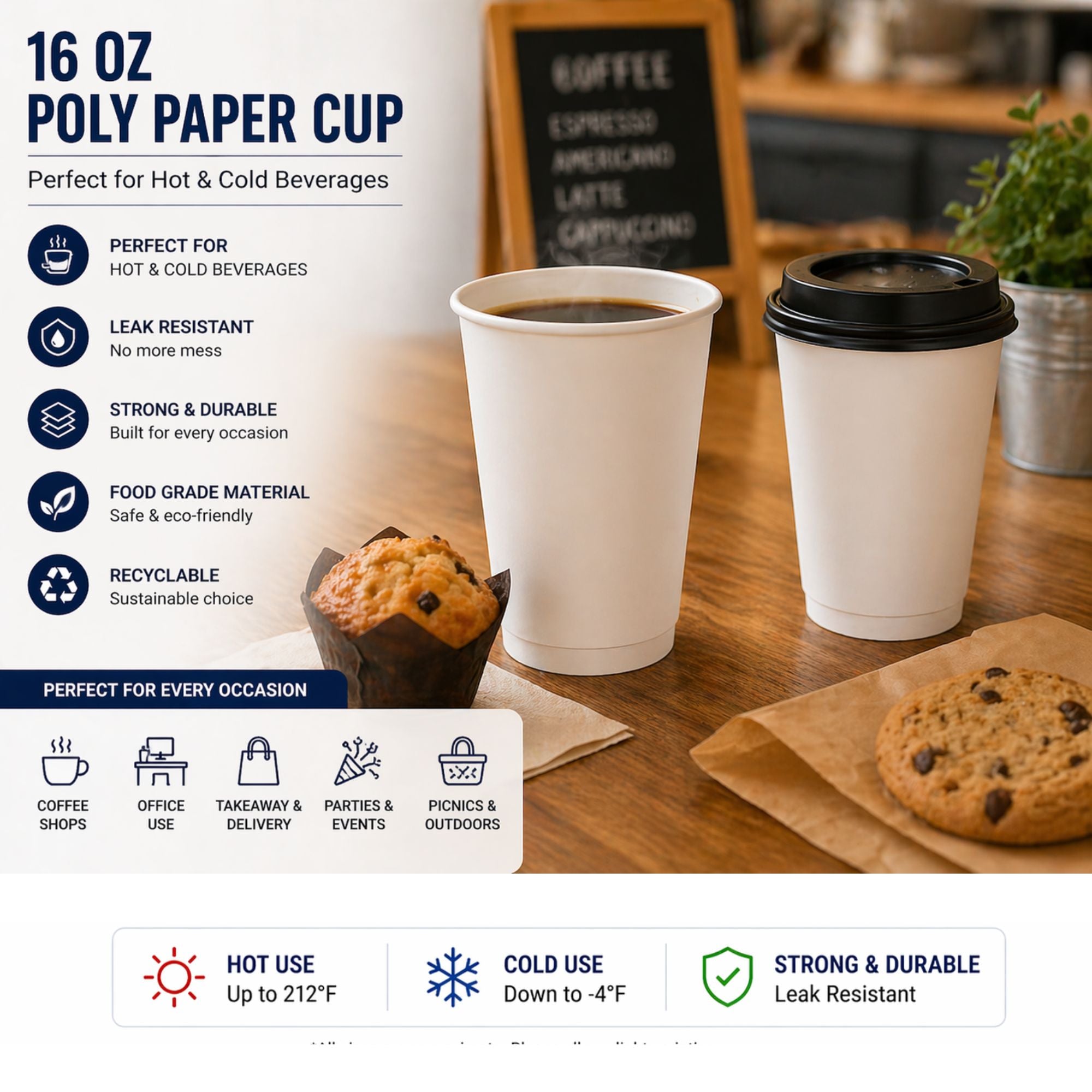 *WHOLESALE* 16 oz White Poly Paper Cups Hot and Cold Disposable Leak Resistant Cups 1000/Case