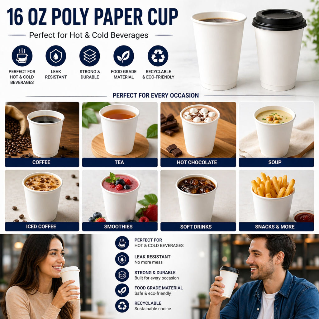 *WHOLESALE* 16 oz White Poly Paper Cups Hot and Cold Disposable Leak Resistant Cups 1000/Case