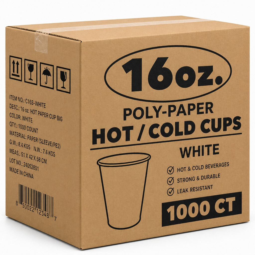 *WHOLESALE* 16 oz White Poly Paper Cups Hot and Cold Disposable Leak Resistant Cups 1000/Case