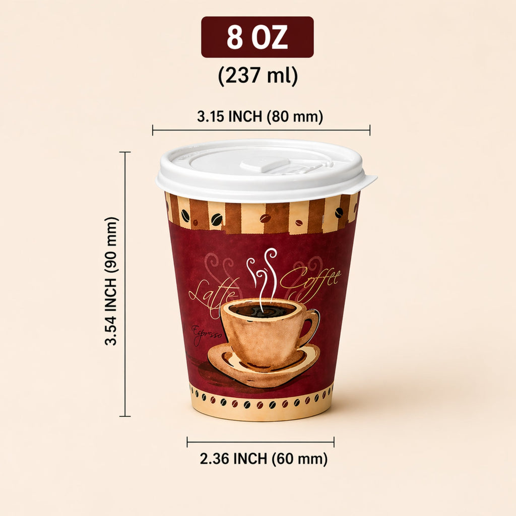 *Buy Bulk* 8oz Disposable Heaven Poly Paper Cups with White Lid