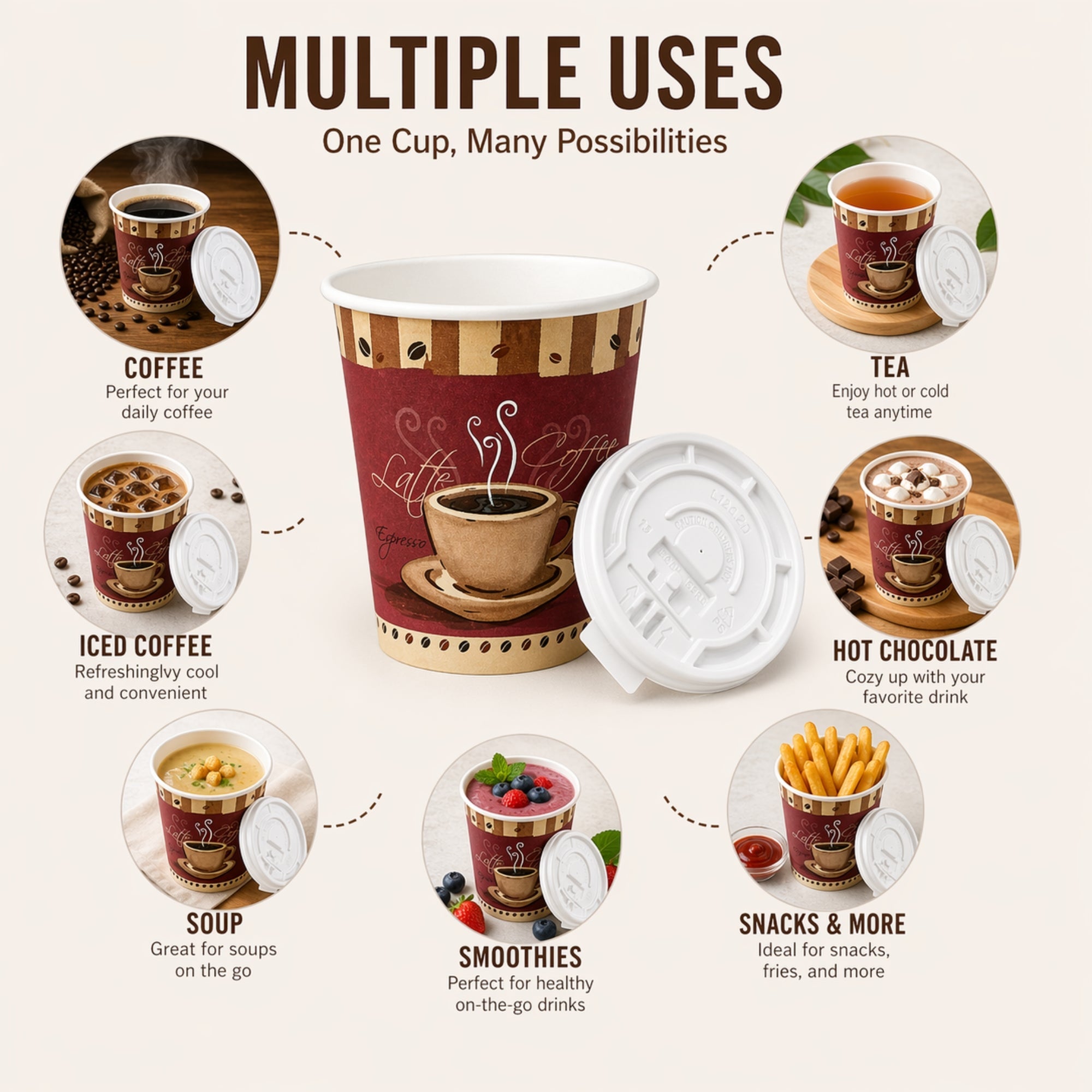 *Buy Bulk* 8oz Disposable Heaven Poly Paper Cups with White Lid