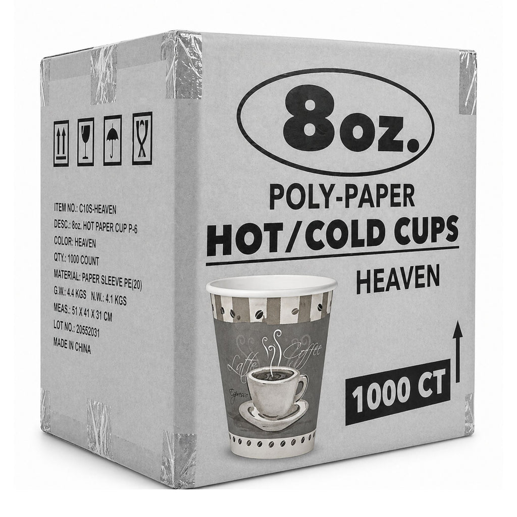 *WHOLESALE* 8 oz Heaven White Poly Paper Cups Hot and Cold Disposable Leak Resistant Cups 1000/ Case