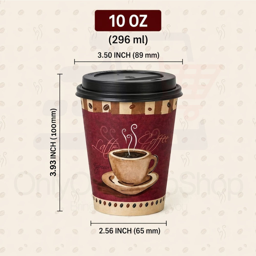 *Buy Bulk* 10oz Disposable Heaven Poly Paper Cups with Black Dome Lids