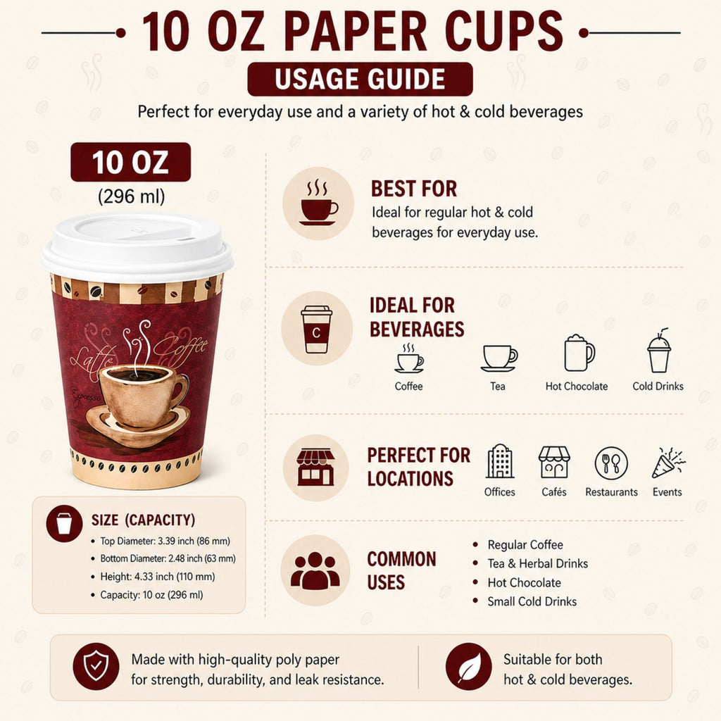 *Buy Bulk* 10oz Disposable Heaven Poly Paper Cups with White Dome Lids