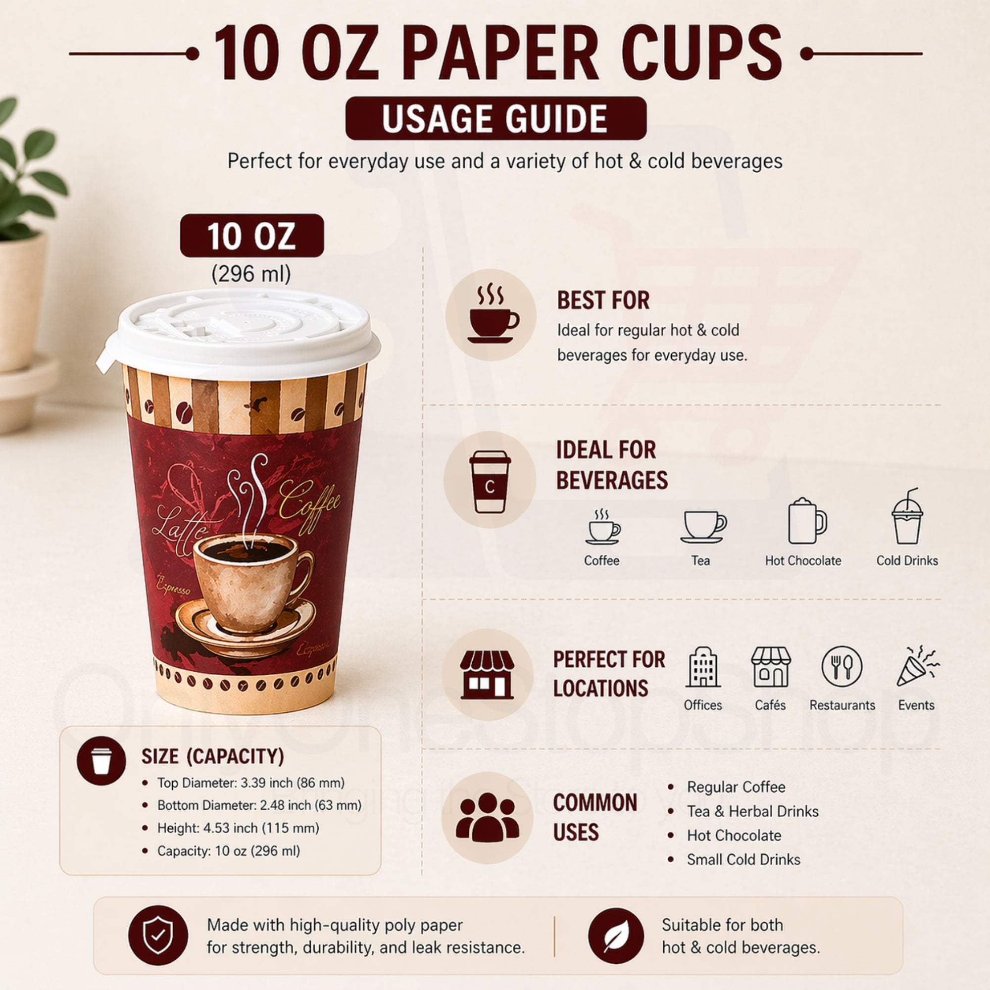 *Buy Bulk* 10oz Disposable Heaven Poly Paper Cups with white Lid