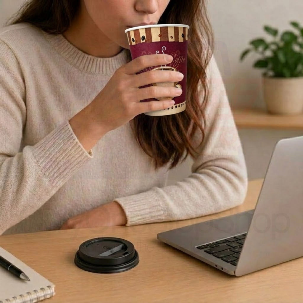 *Buy Bulk* 12oz Disposable Heaven Poly Paper Cups with Black Dome Lids
