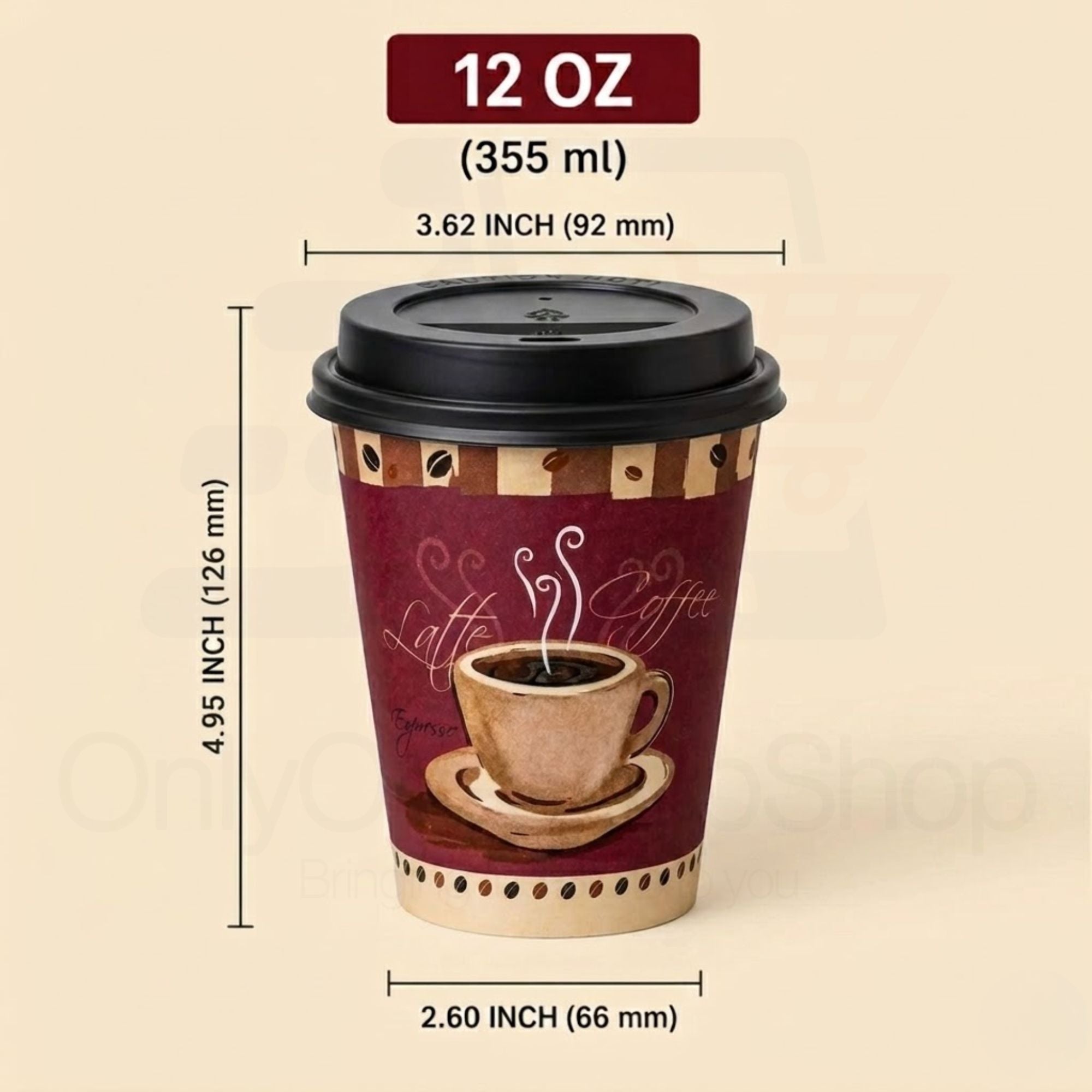 *Buy Bulk* 12oz Disposable Heaven Poly Paper Cups with Black Dome Lids