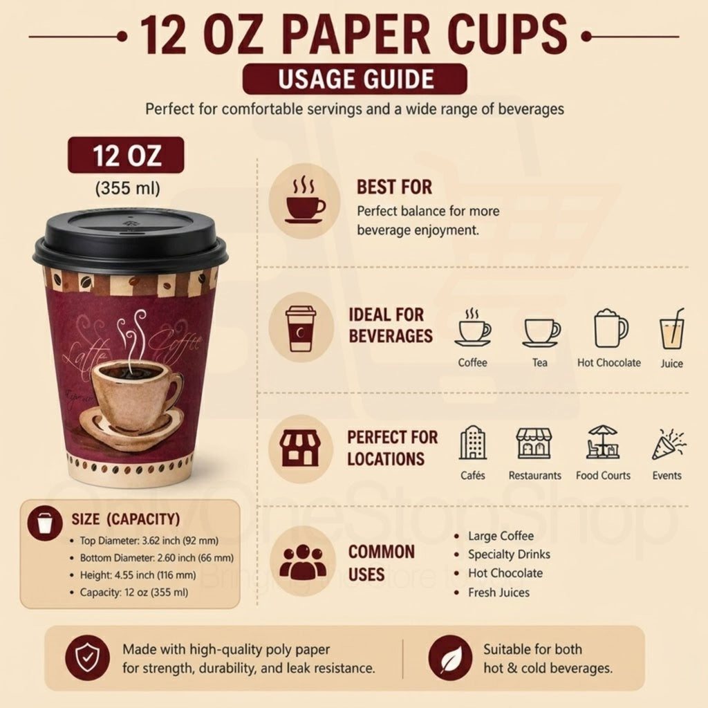 *Buy Bulk* 12oz Disposable Heaven Poly Paper Cups with Black Dome Lids