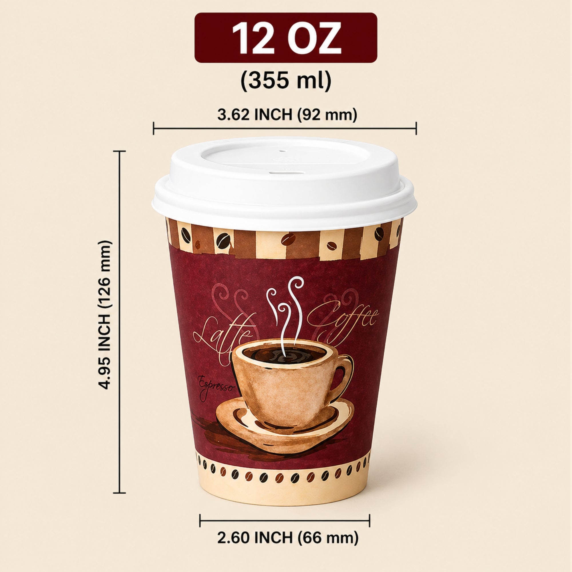 *Buy Bulk* 12oz Disposable Heaven Poly Paper Cups with White Dome Lids