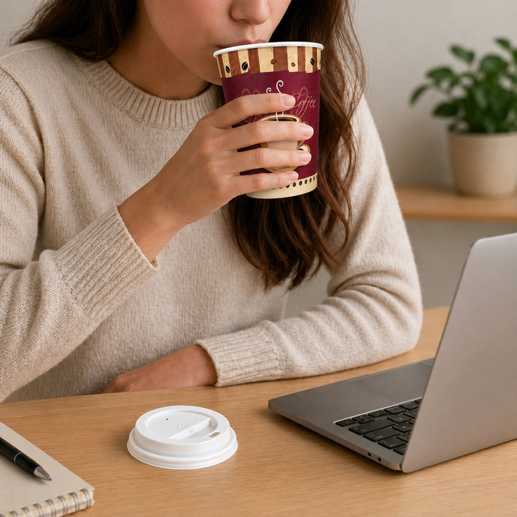 *Buy Bulk* 12oz Disposable Heaven Poly Paper Cups with White Dome Lids