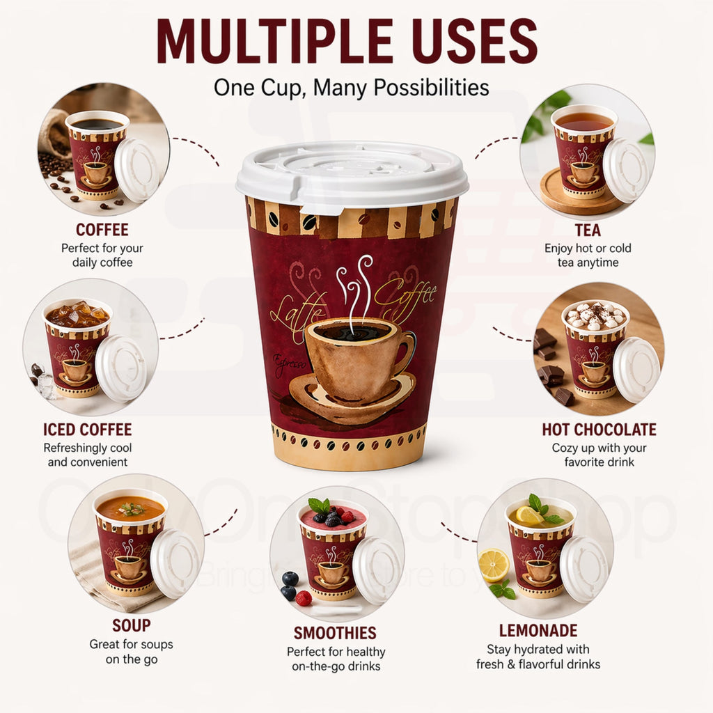 *Buy Bulk* 12oz Disposable Heaven Poly Paper Cups with White Lid