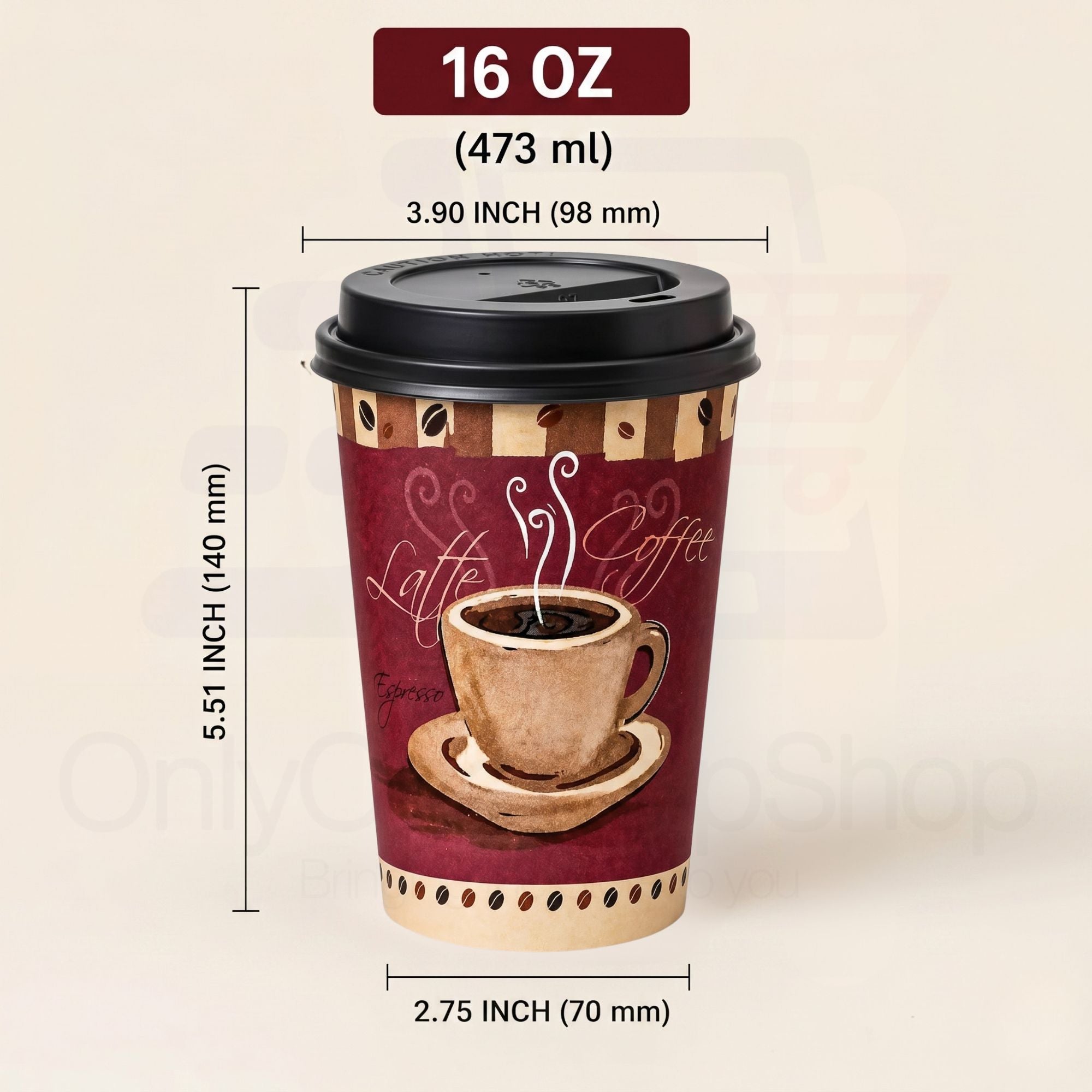 *Buy Bulk* 16oz Disposable Heaven Poly Paper Cups with Black Dome Lids
