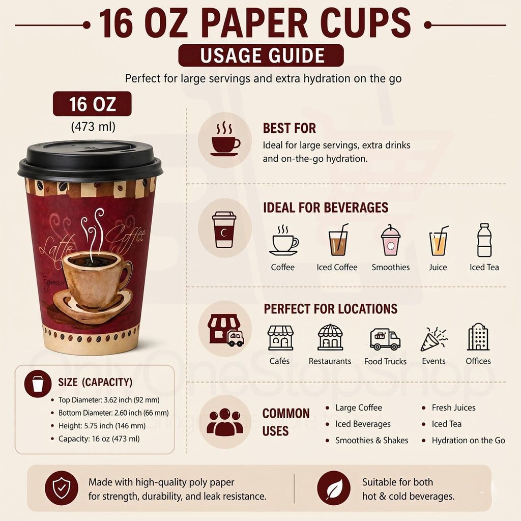 *Buy Bulk* 16oz Disposable Heaven Poly Paper Cups with Black Dome Lids