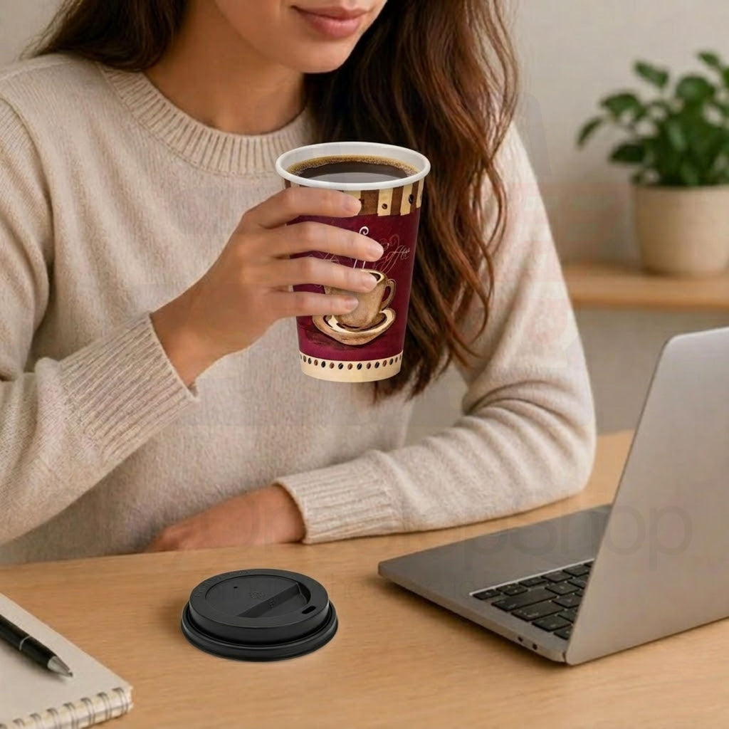 *Buy Bulk* 16oz Disposable Heaven Poly Paper Cups with Black Dome Lids