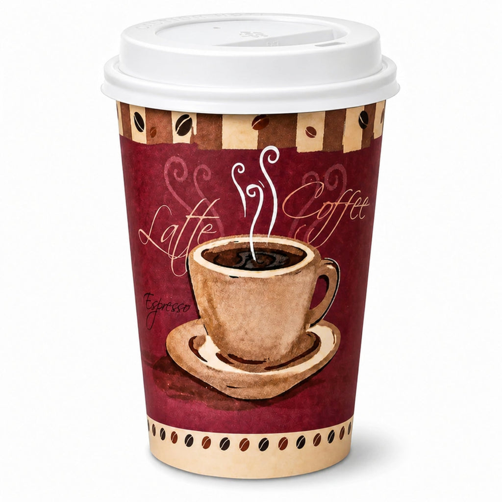 *Buy Bulk* 16oz Disposable Heaven Poly Paper Cups with White Dome Lids Hot & Cold Paper Cups VeZee Pack of 100