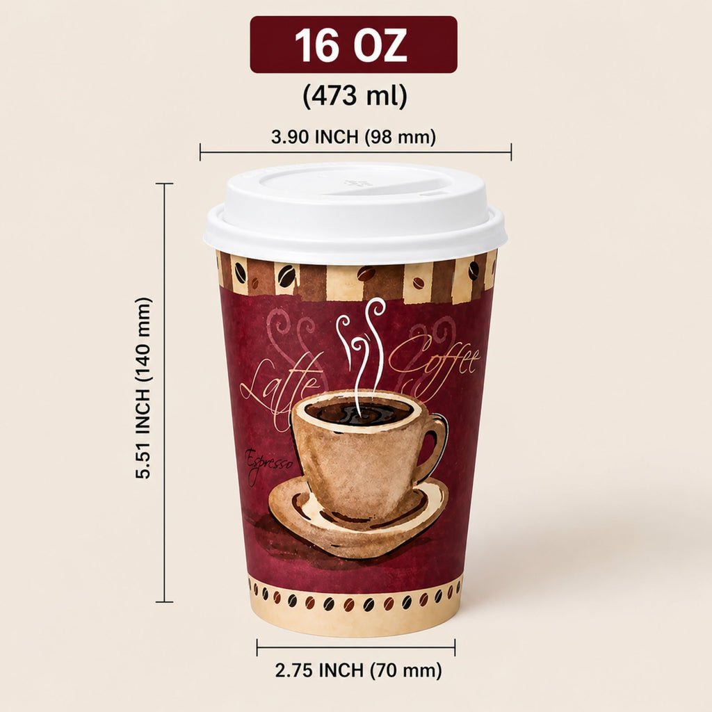 *Buy Bulk* 16oz Disposable Heaven Poly Paper Cups with White Dome Lids