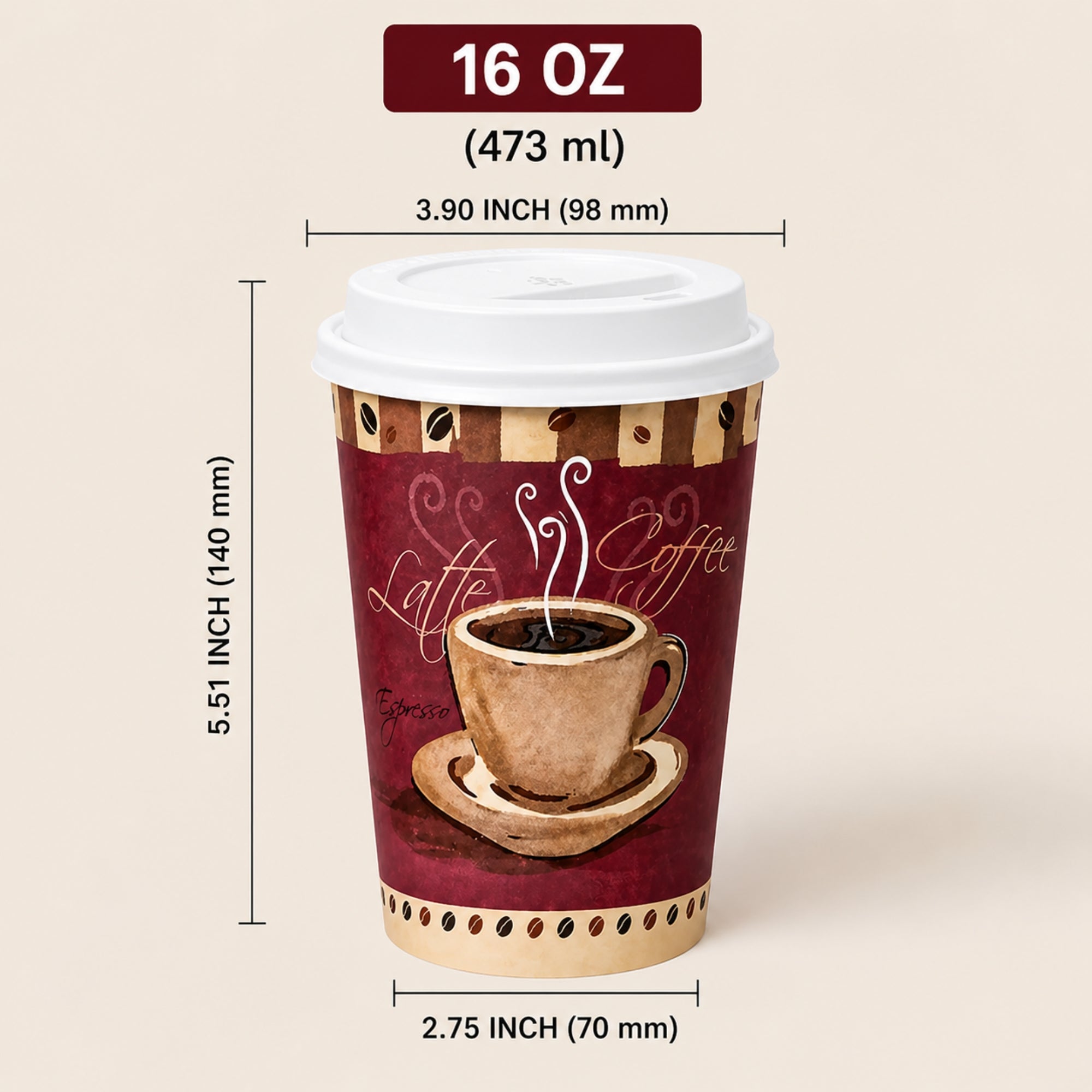 *Buy Bulk* 16oz Disposable Heaven Poly Paper Cups with White Dome Lids