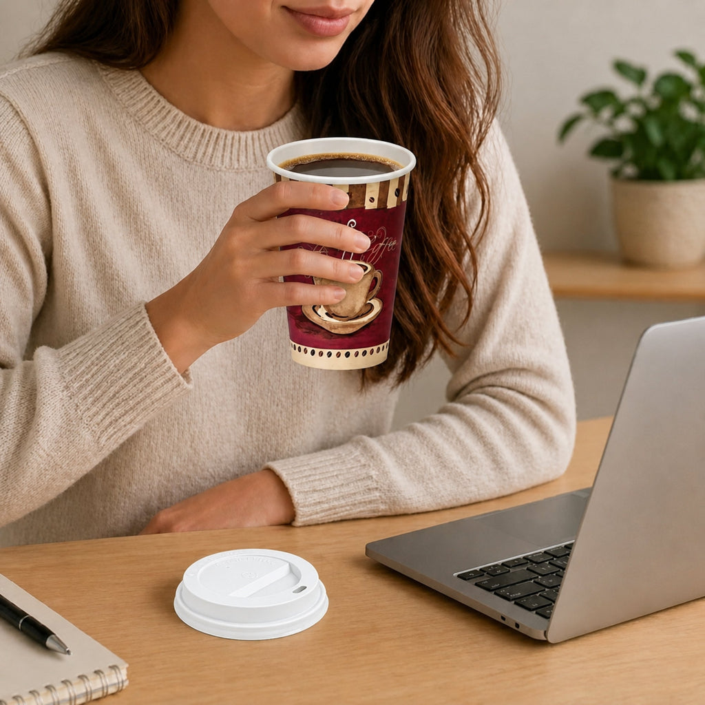 *Buy Bulk* 16oz Disposable Heaven Poly Paper Cups with White Dome Lids