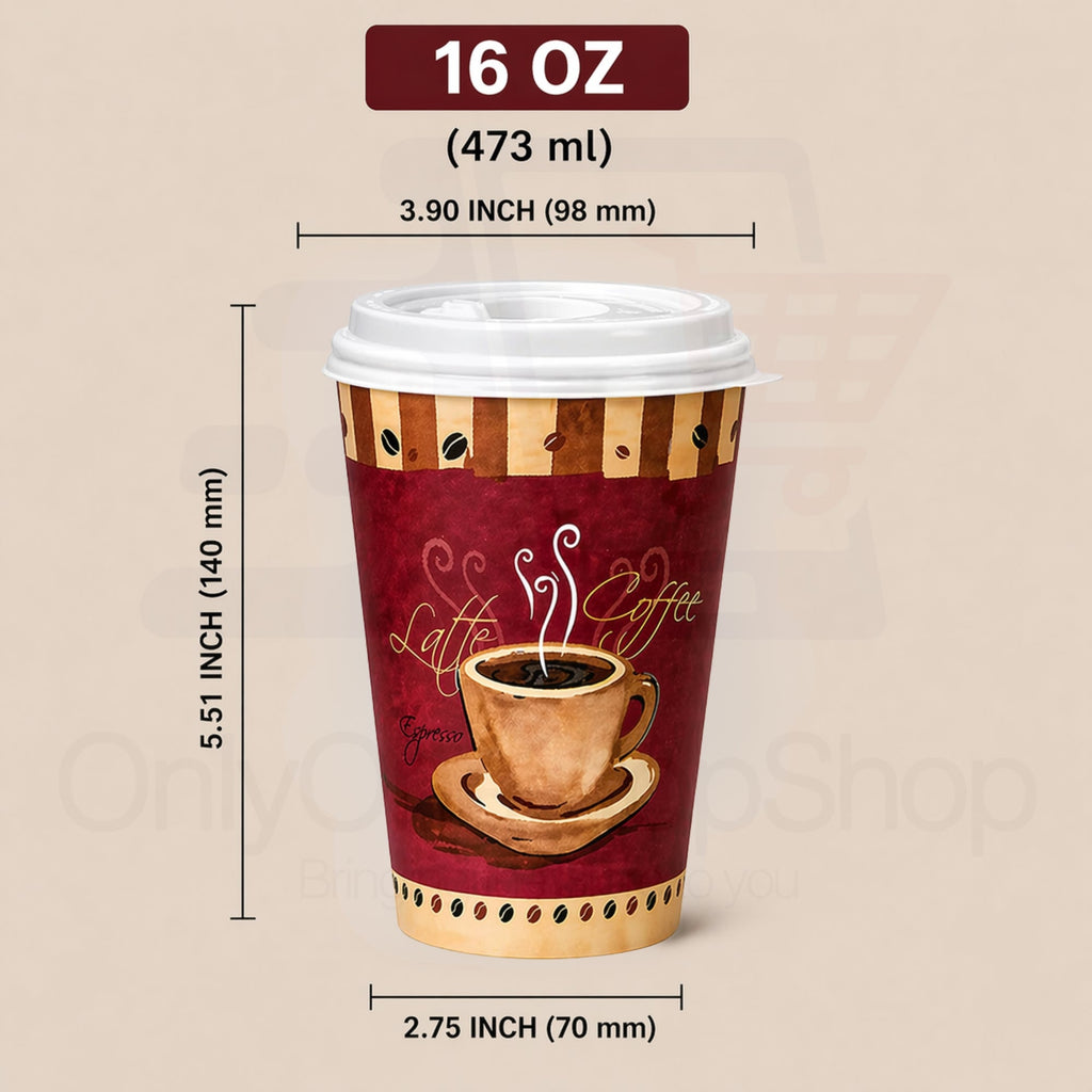 *Buy Bulk* 16oz Disposable Heaven Poly Paper Cups with White Lids