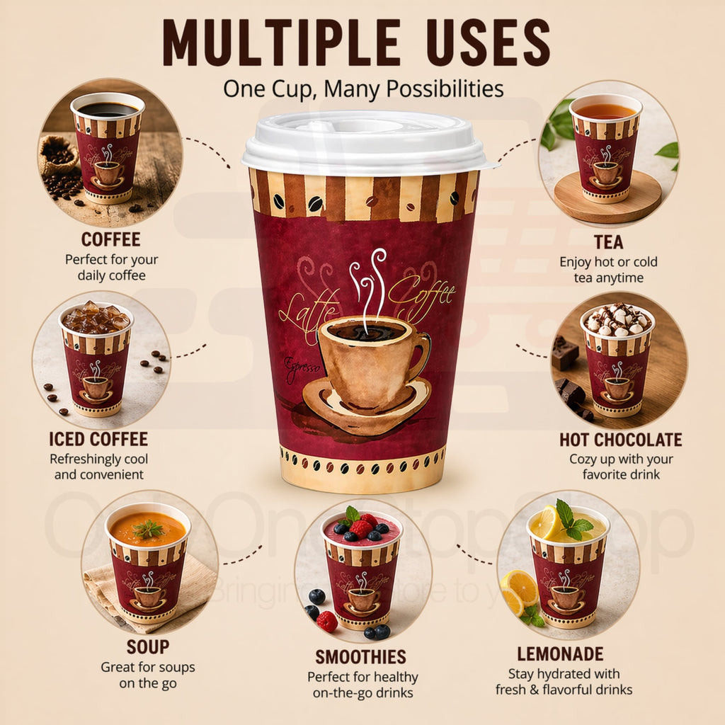 *Buy Bulk* 16oz Disposable Heaven Poly Paper Cups with White Lids
