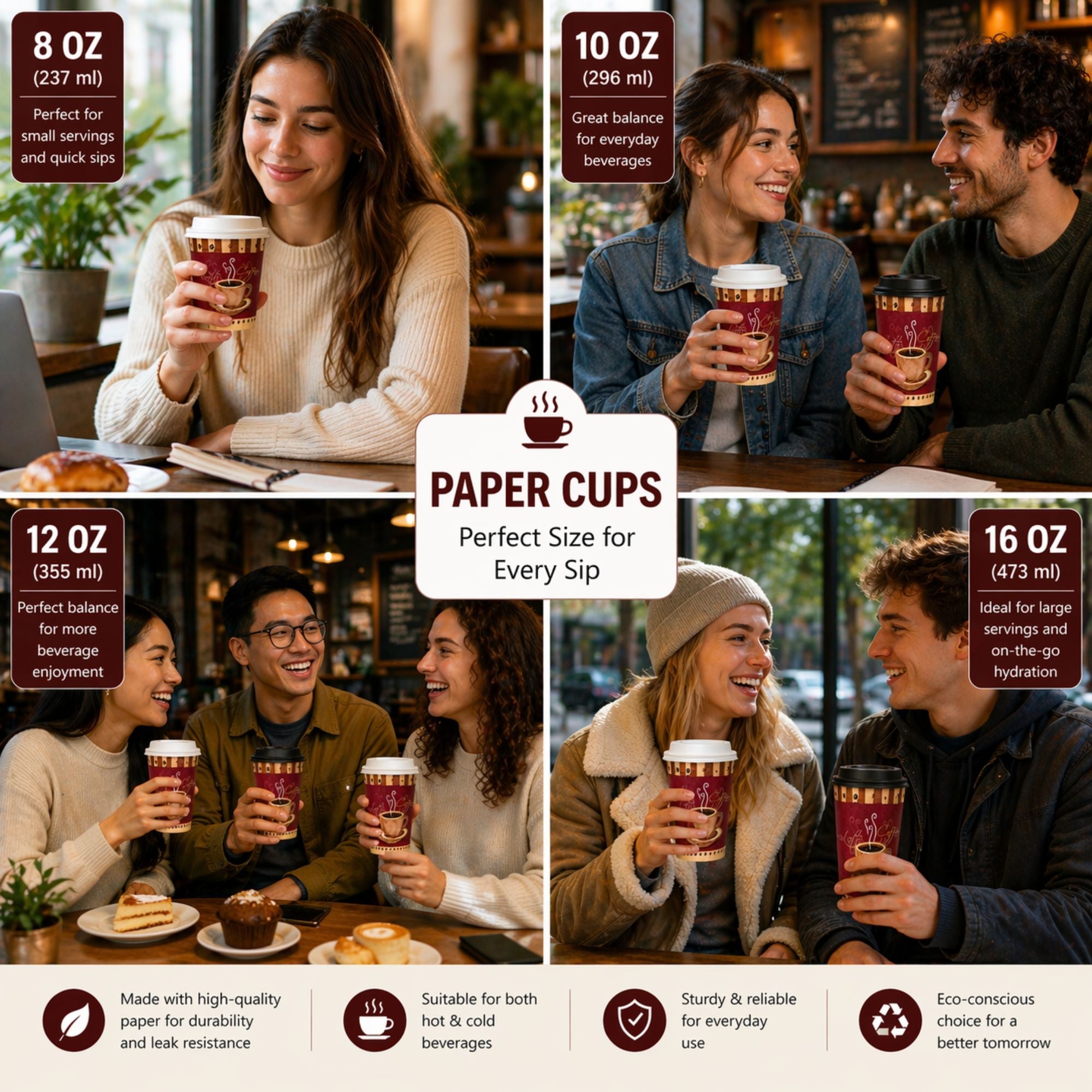 *BUY BULK* 16 oz Heaven White Poly Paper Cups Hot and Cold Disposable Leak Resistant Cups