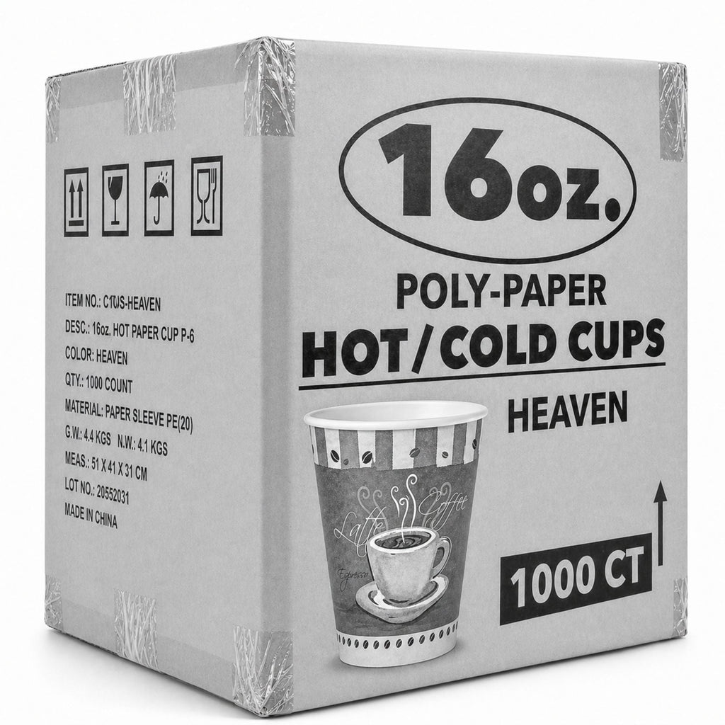 *WHOLESALE* 16 oz Heaven White Poly Paper Cups Hot and Cold Disposable Leak Resistant 1000/Case