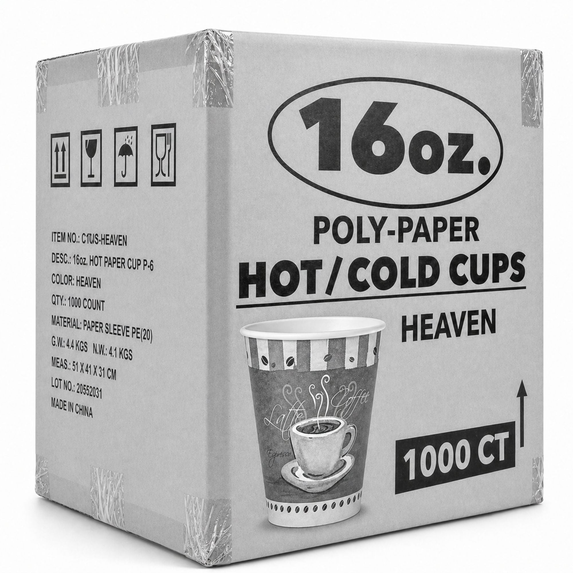 *WHOLESALE* 16 oz Heaven White Poly Paper Cups Hot and Cold Disposable Leak Resistant 1000/Case