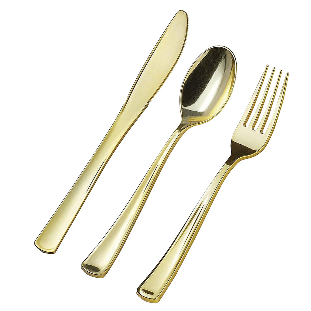 Black with Gold Rim Plastic Dinnerware Set- Value Pack-Orchid