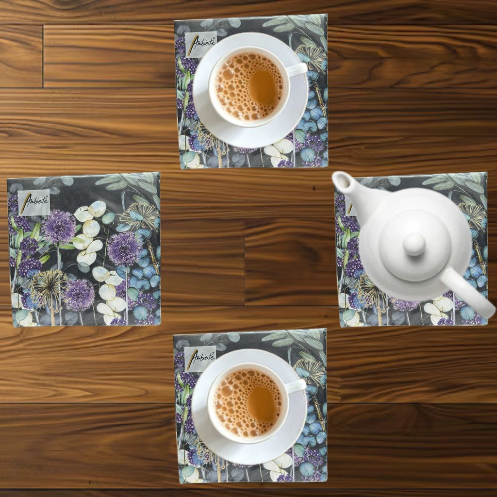 Ambiente Floral Purple & Green Lunch Napkins: 20 Pack