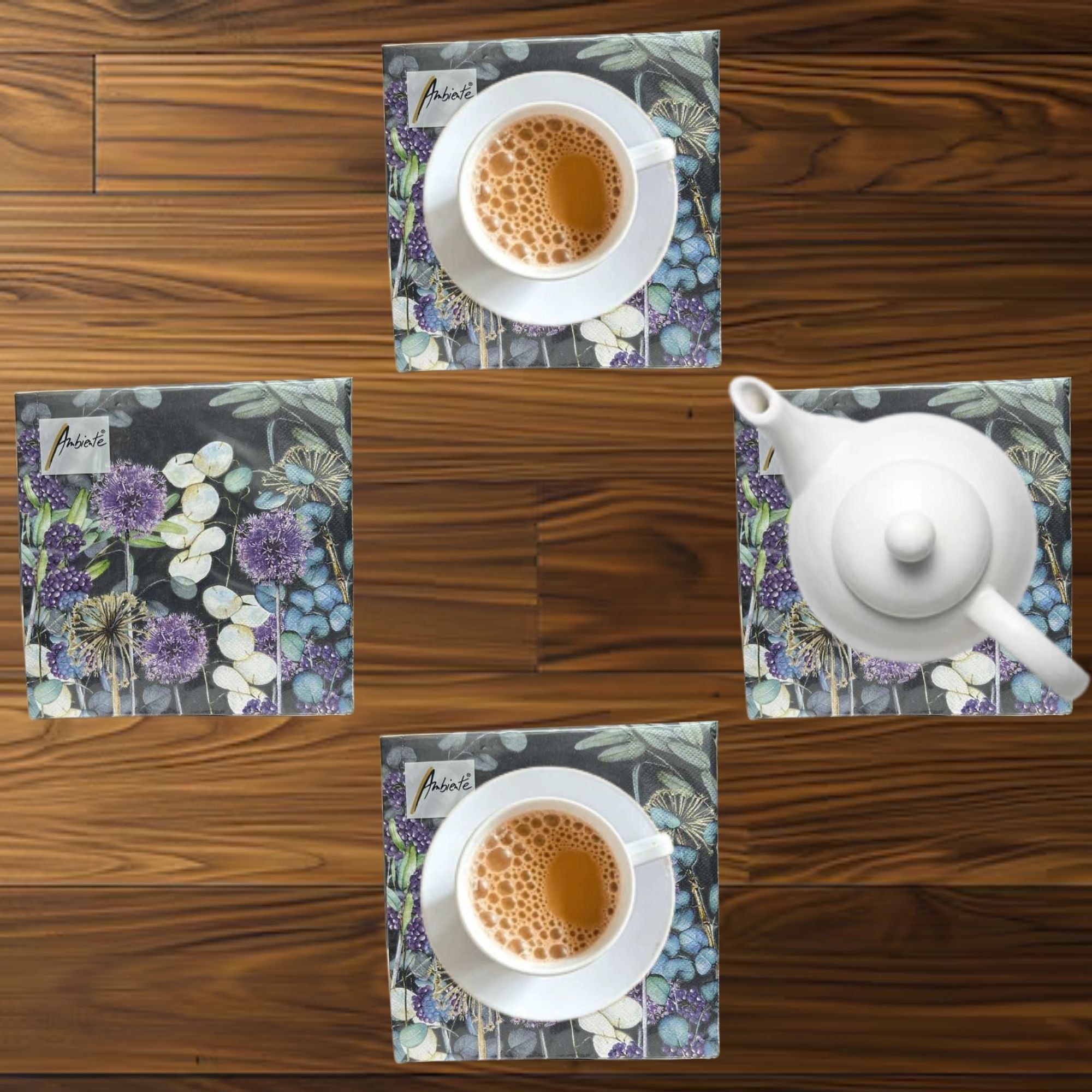 Ambiente Floral Purple & Green Lunch Napkins: 20 Pack