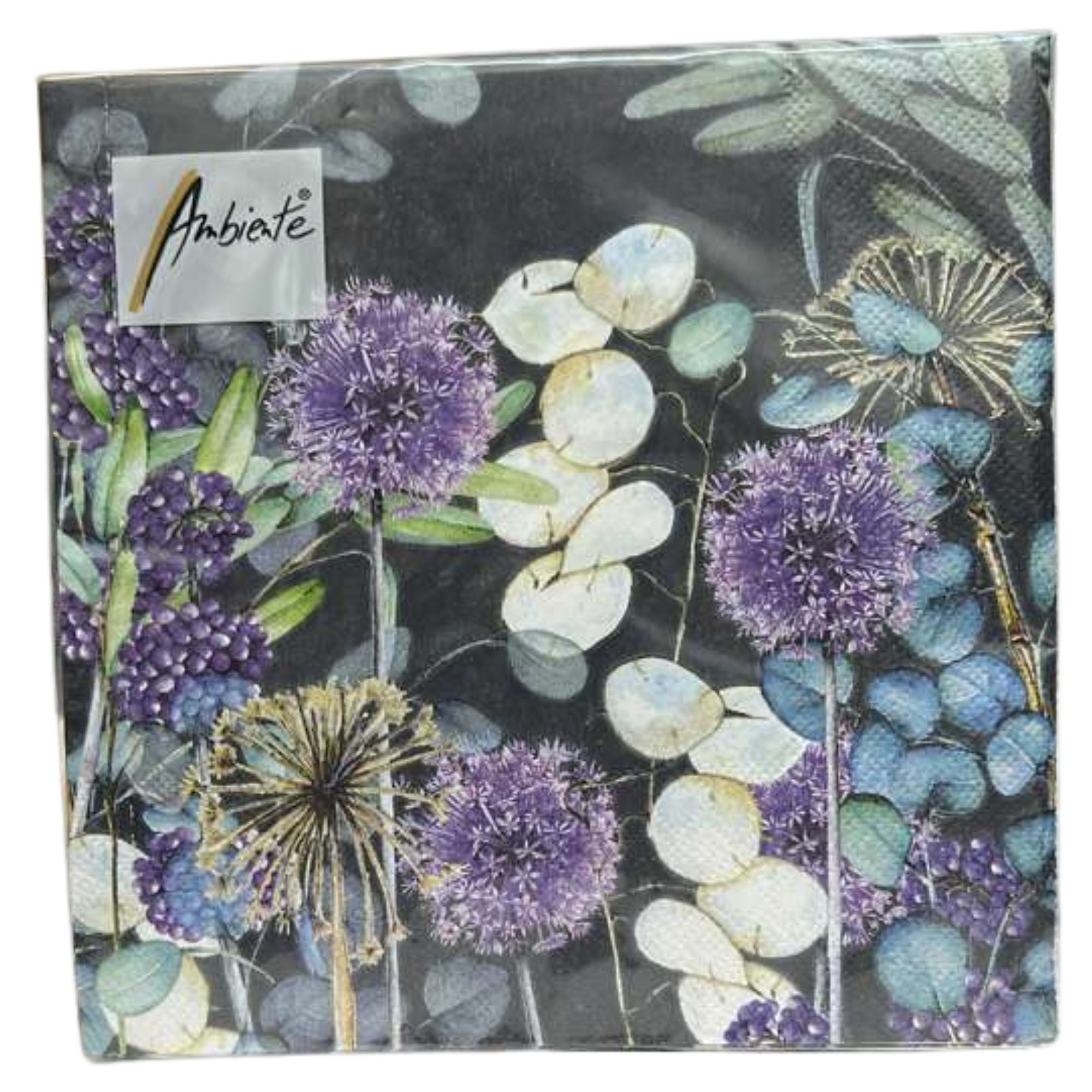 Ambiente Floral Purple & Green Lunch Napkins: 20 Pack