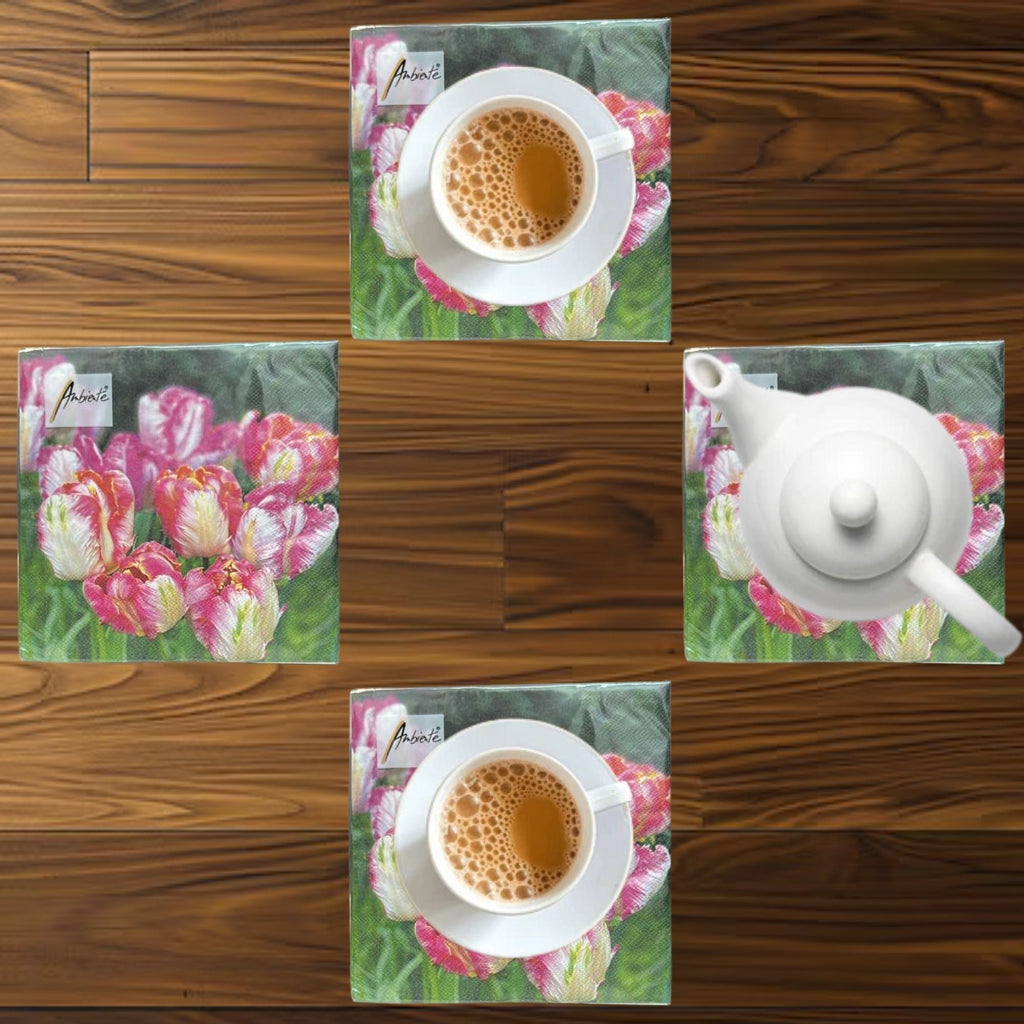 Ambiente Pink & White Tulip Garden Lunch Napkins: 20 Pack