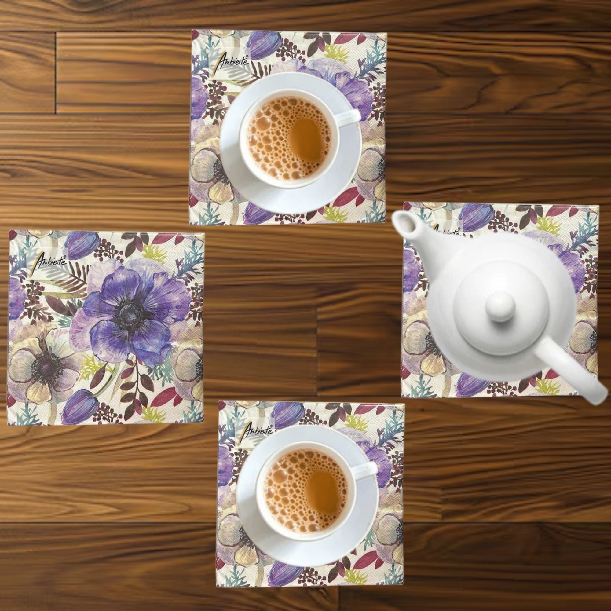 Ambiente purple Floral Lunch Napkins: 20 pack